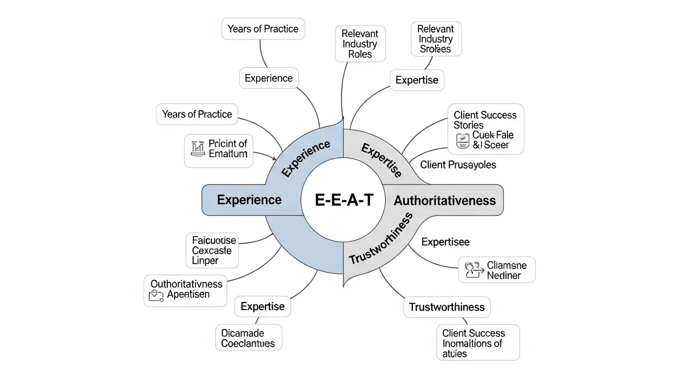 E-E-A-T(経験、専門知識、権威性、信頼性)の概念図