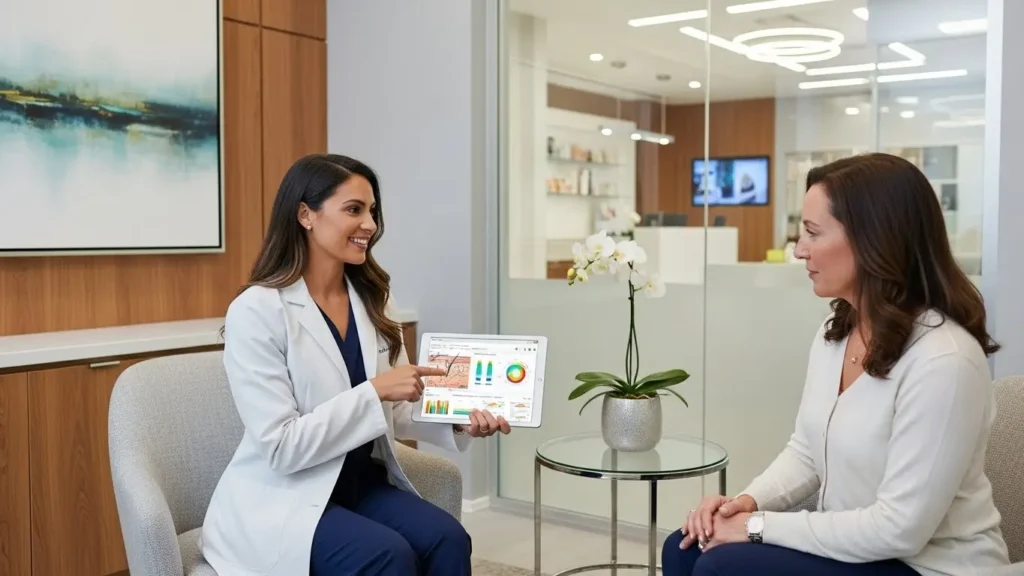 美容皮膚科でのデジタルツールを用いたカウンセリング風景