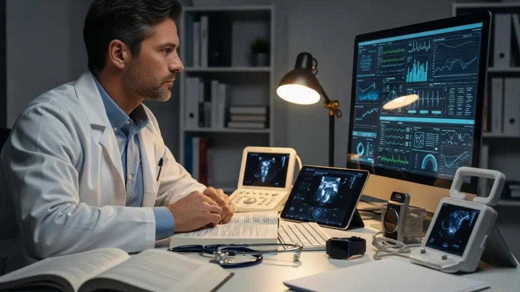 データ分析を行い戦略を練る美容皮膚科医