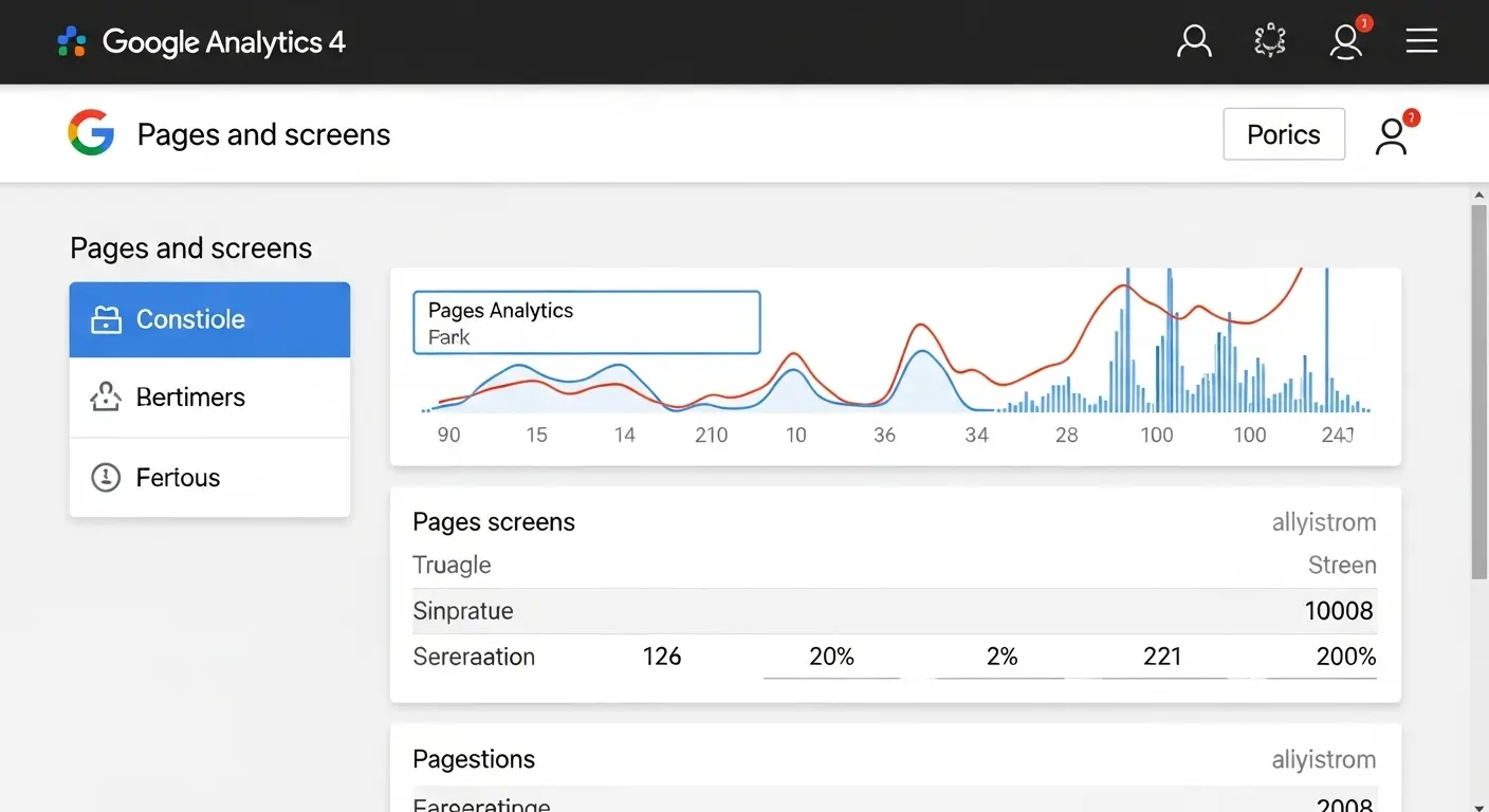 Googleアナリティクス4のダッシュボード画面。ページビューやエンゲージメント率が一覧で表示されたレポート。