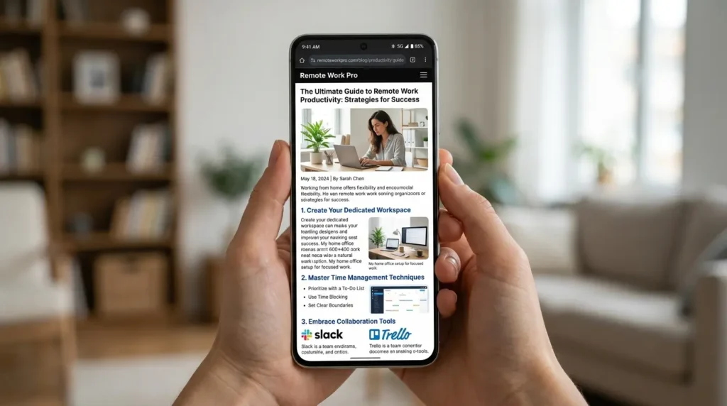 モバイル表示に最適化されたブログ記事の画面