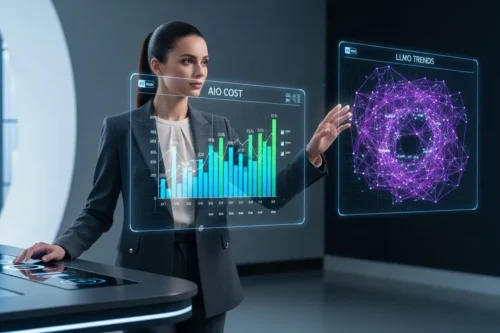 AIO対策とLLMOの費用相場を分析するデジタルマーケティングのイメージ