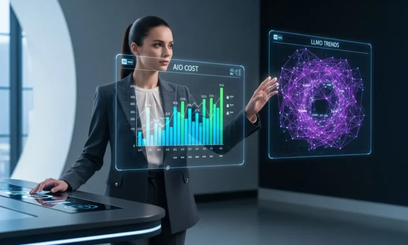 AIO対策とLLMOの費用相場を分析するデジタルマーケティングのイメージ