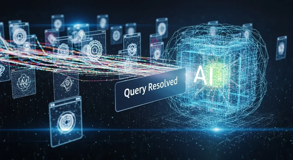 AIがウェブ上のデータを収集し回答を生成するプロセスのイメージ