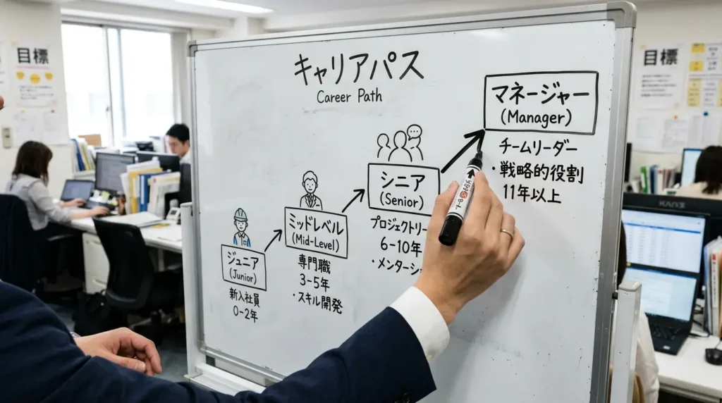 キャリアパスを可視化したホワイトボードのイメージ