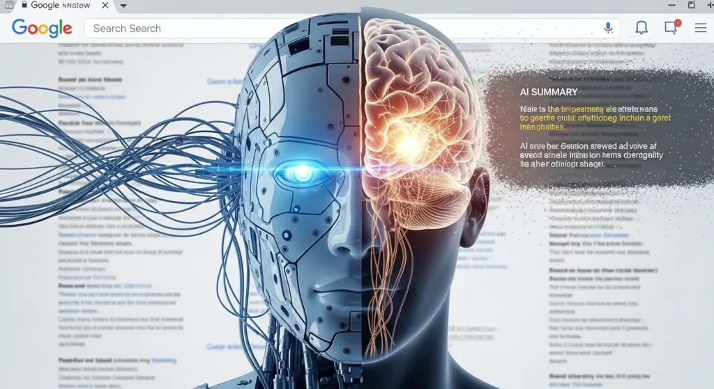 AI検索とGoogleアルゴリズムの進化をイメージした図