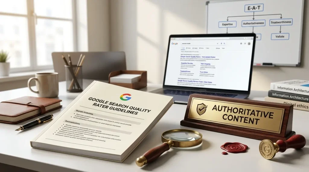 Googleの検索ガイドラインと権威性を象徴するイメージ