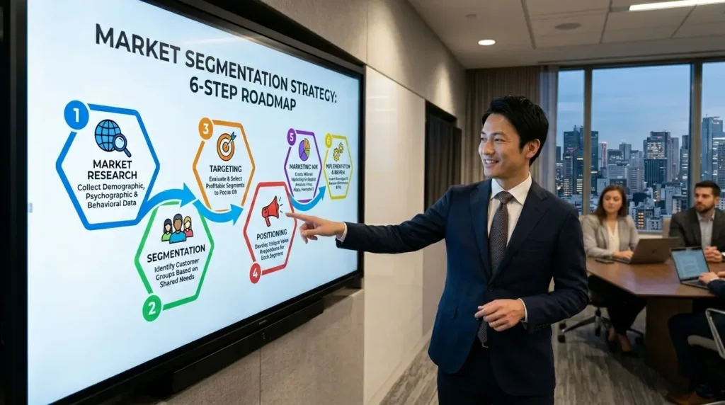 市場細分化のための6つのステップを示したロードマップ