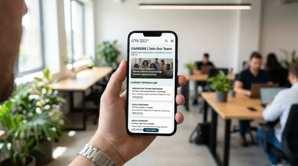 スマートフォンに最適化された採用サイトの表示画面