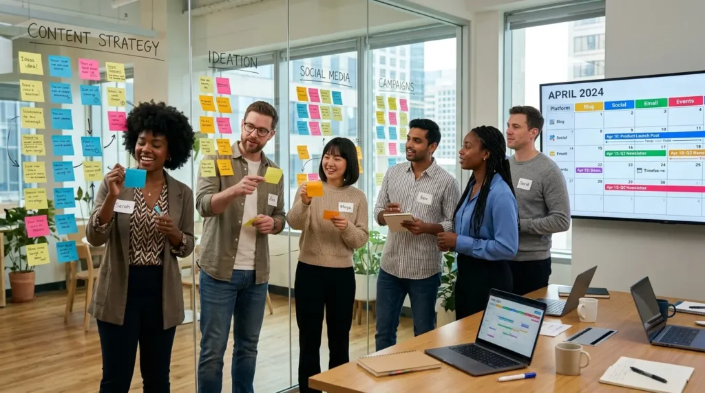 オウンドメディアの立ち上げを計画するチーム会議の様子