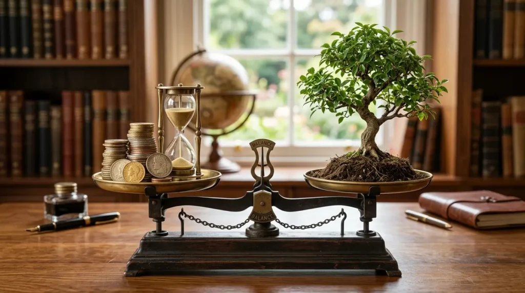 コンテンツマーケティングのメリットとデメリットのバランス図