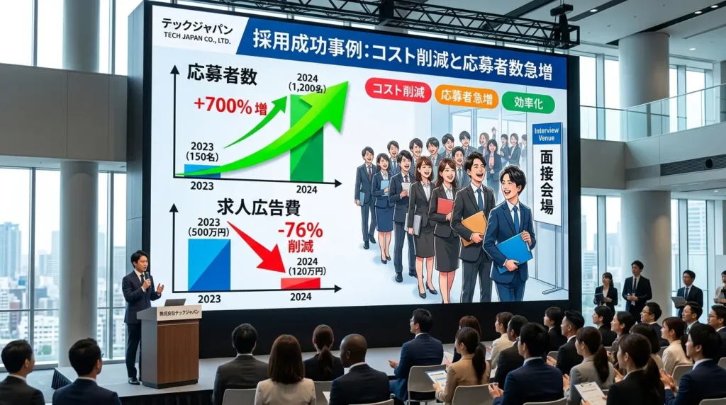 採用サイトのSEO成功事例による採用コスト削減の図