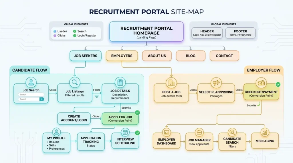 採用サイトの理想的な階層構造とユーザーフローの図