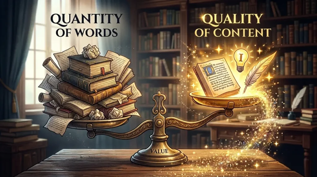 文字の量と質のバランスを表現したSEOの概念図