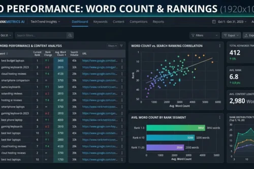 SEOにおける文字数と検索順位の相関を分析するデータ画面