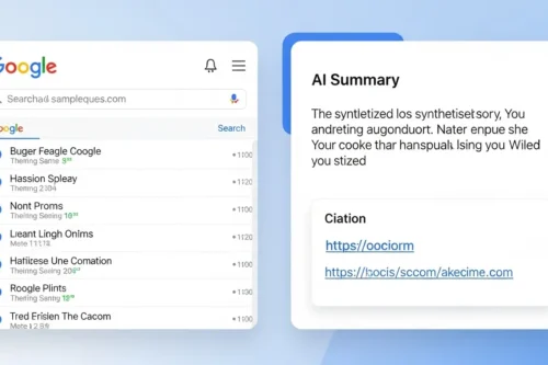 従来型SEOと最新のAIO対策の検索結果画面の違いを比較した図