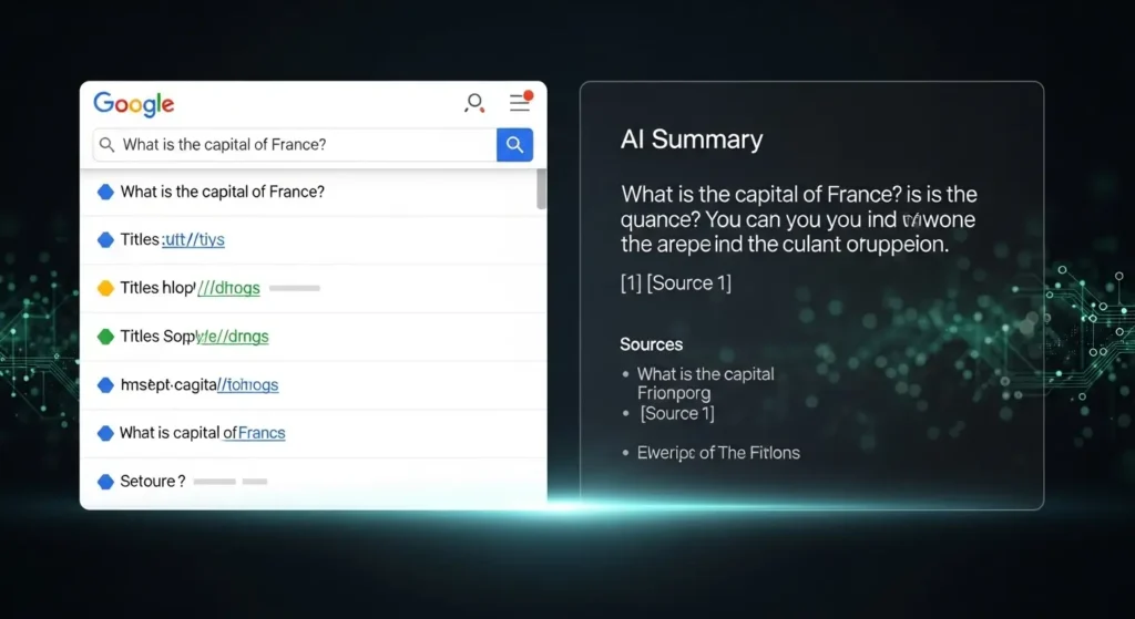 従来型SEOと最新のAIO対策の検索結果画面の違いを比較した図