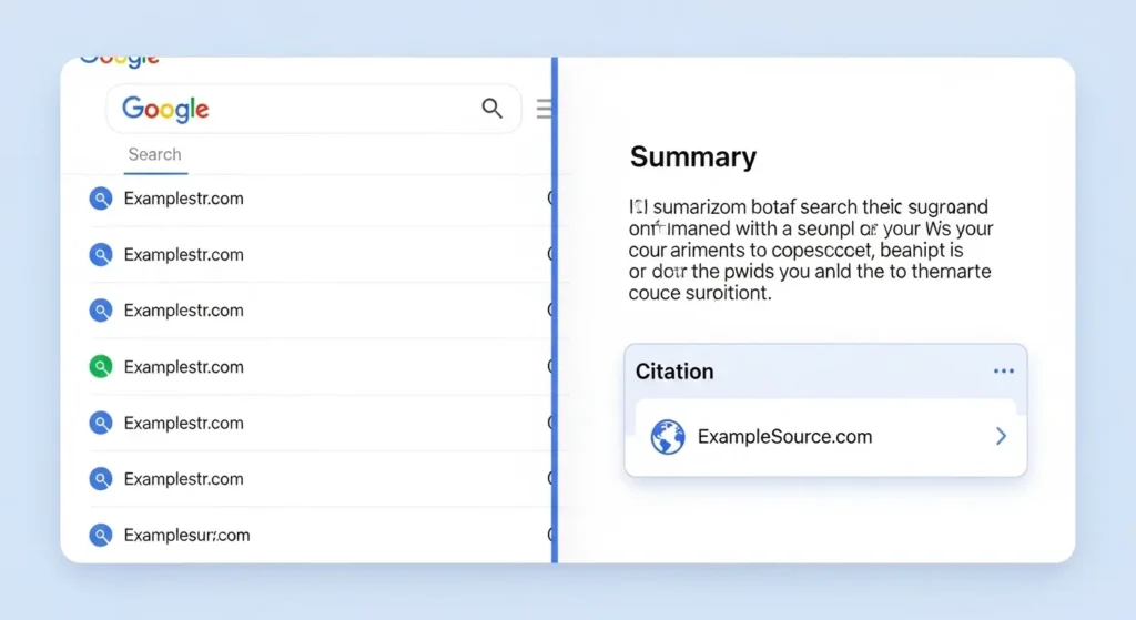 従来型SEOと最新のAIO対策の検索結果画面の違いを比較した図
