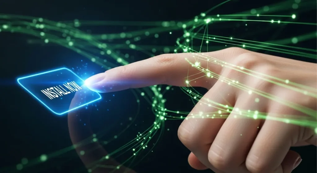 WordPress管理画面で「今すぐインストール」をクリックする指のイメージ