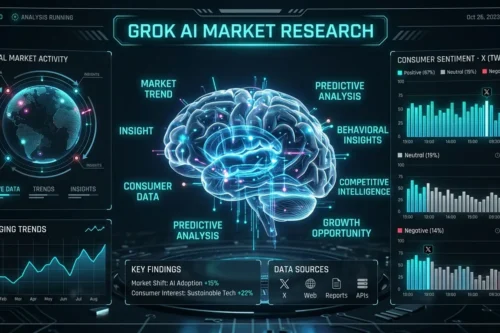 Grok AIを活用した高度な市場調査とデータ分析のイメージ図