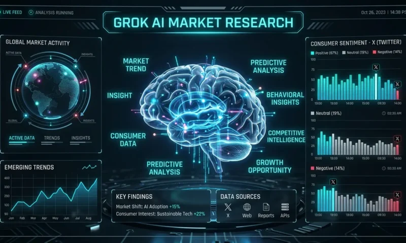 Grok AIを活用した高度な市場調査とデータ分析のイメージ図