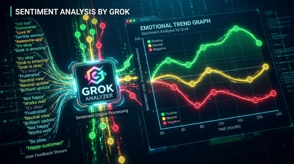 Grok AIによる市場のセンチメント解析（感情分析）の視覚化イメージ